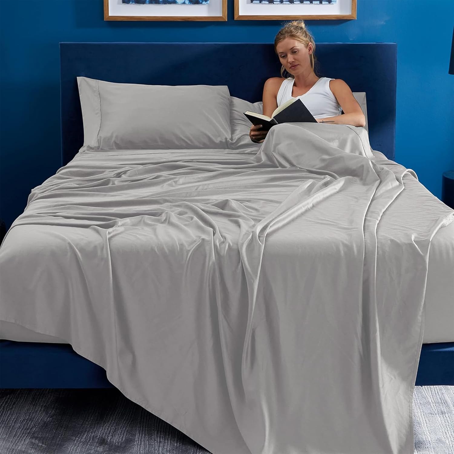 Bedgear Basic Bed Sheet Set – Lightweight Breathable Cooling Bedding Sheets – with Fitted Sheet, Flat Sheet, 1 Pillowcase – Comfortable, Cooler Sleep, Dorm Apartment Essentials, Twin XL, Light Grey