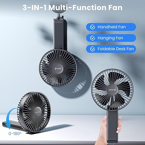 Miniatura 6 de WSKEN Ventilador de escritorio pequeño y silencioso ventilador portátil plegable de 180 con pilas, ventilador de mano recargable de 6 pulgadas,