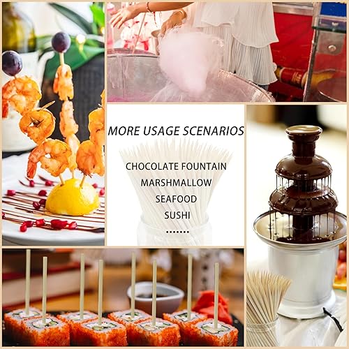 Miniatura 9 de 200 brochetas de bambú natural de   0.157 in perfectas para fuentes de chocolate, barbacoas, aperitivos, parrillas, brochetas, frutas, barbacoa,