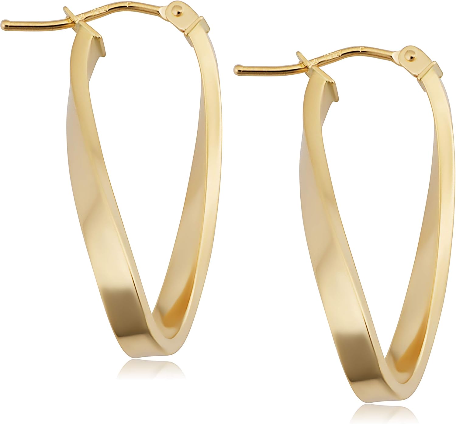 10k Gold Hoop Earrings - Twist Oval and Polished Hoops for Women, 1 Inch - Image 4