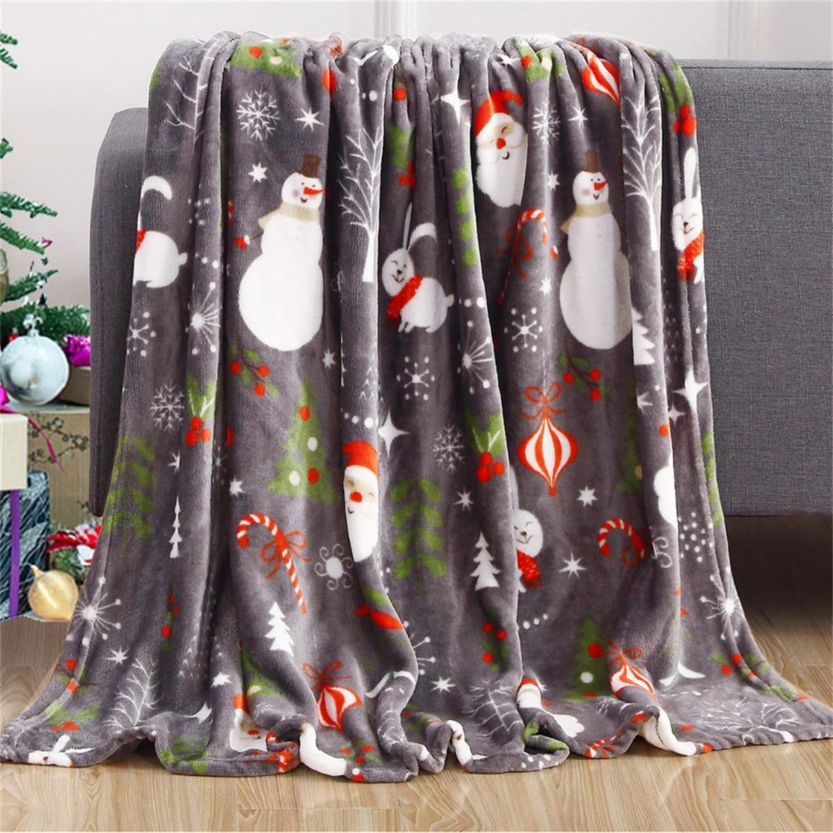 Hixingo Manta de Franela para Sofa y Cama, Impresiones Suave Invierno Mantas Polar, Colcha de Microfibra Cálida, Colchas Mantas para Cama (Gris Oscuro,220x240cm)