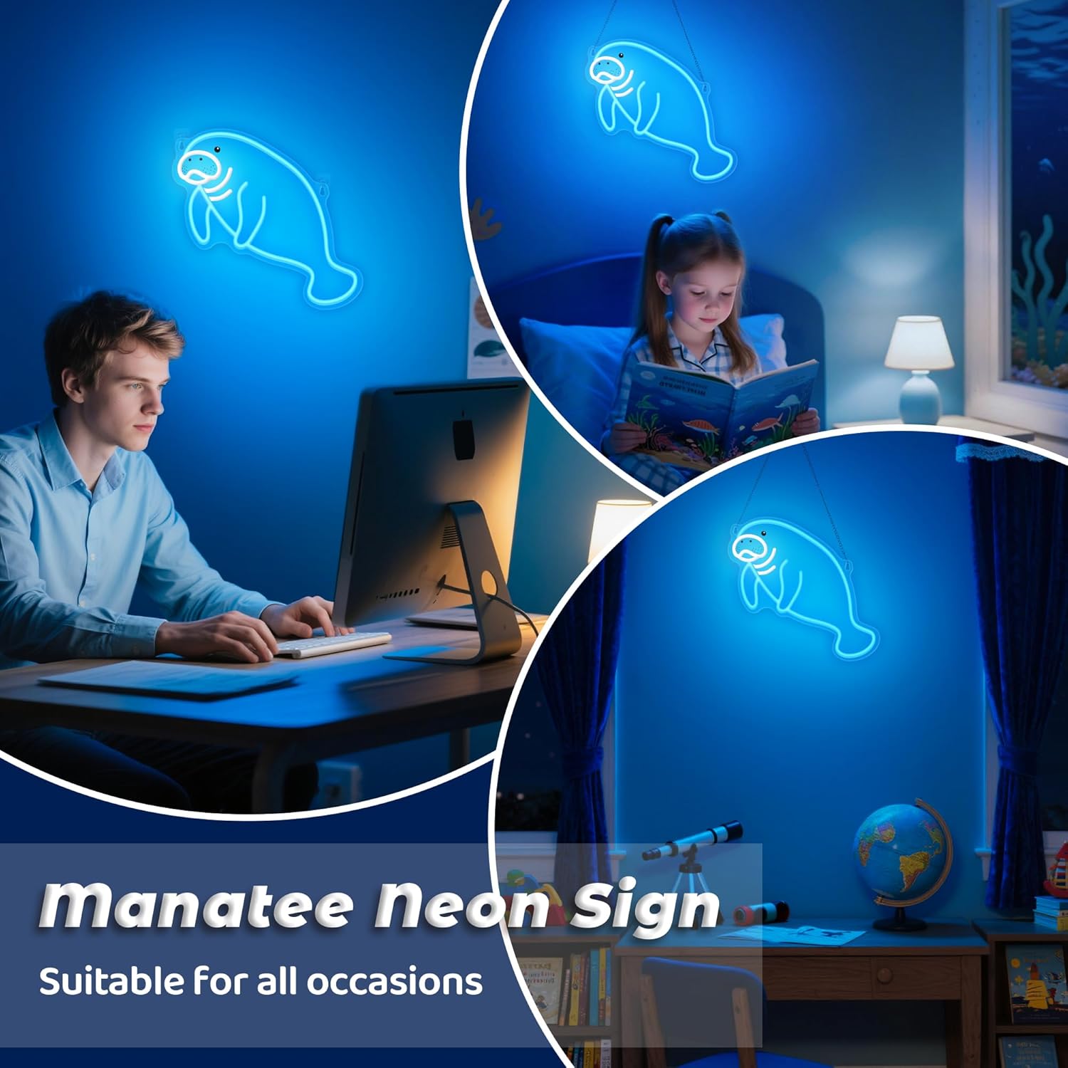 CoolGift Mart Manatee Neon Sign, Dimmable Wall Decor Light. Birthday Party Decorations for Home, Patio, Garden, Bars, Restaurants, Hotels, Stores, Clubs, Gift for Friends Family and Kids