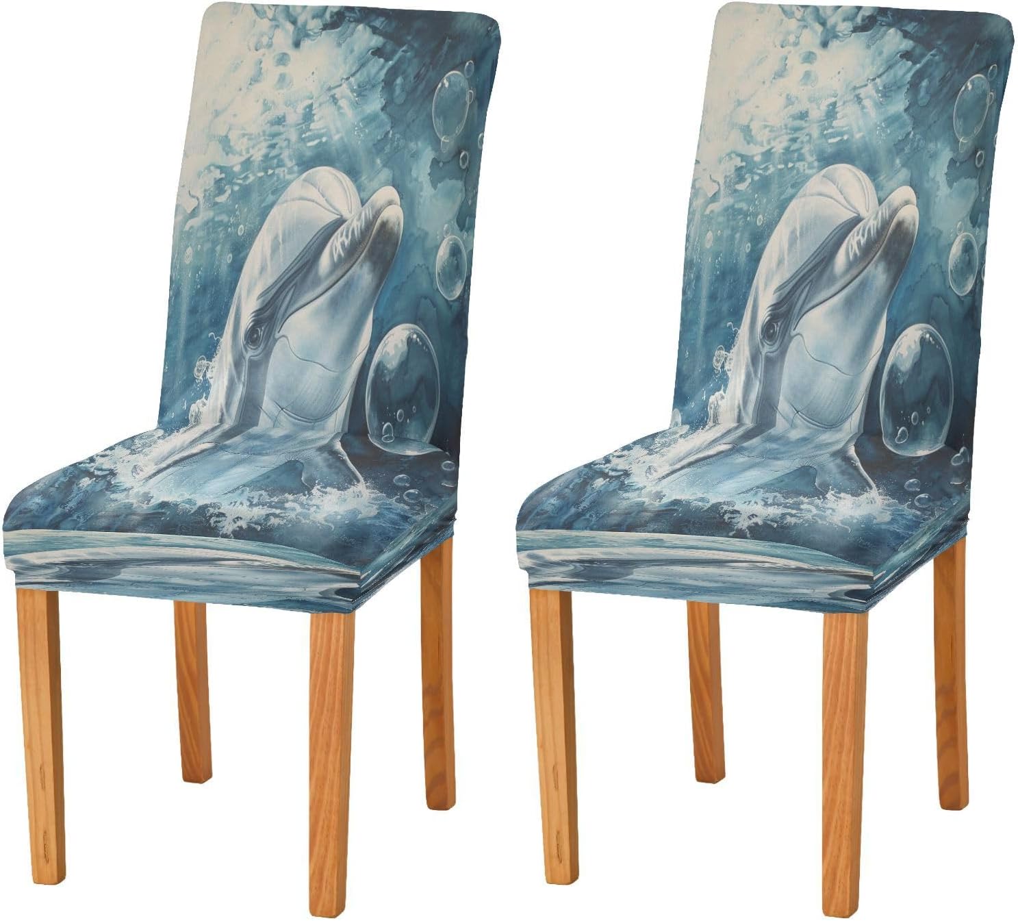 ALAZA Stretch Dining Room Chair Covers, Ocean Dolphin with Bubbles Chair Covers Parson Chair Slipcovers Removable Washable for Dining Room Ktichen Ceremony