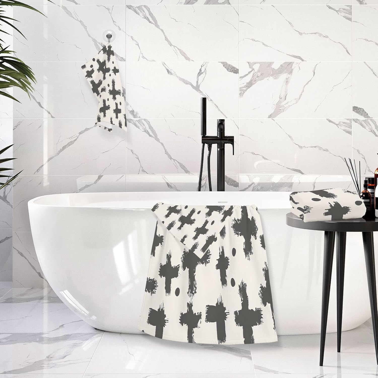 Hand Towels Premium Soft and Highly Absorbent Pattern Dot Art with Cross Strokes 2 Pcs Towels for Bathroom Set 100% Cotton Decorative Face Towels