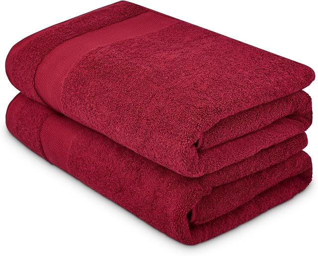 ATEN Homeware Luxury Egyptian Cotton Bath Towels Large - 600 GSM 2 Pieces of 65x135 cm Bath Sheets - Highly Absorbent and Quick Dry Towel Set - Super Soft Towels for Bathroom (Cranberry)