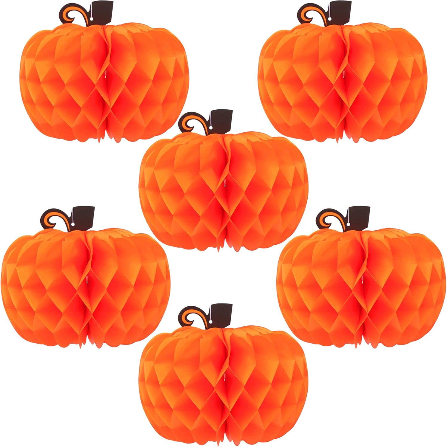 KatchOn, Pumpkin Table Centerpieces and Wood Book Stack Set – Pack of 7 | 10 Inch Honeycomb Paper Pumpkins and Rustic Turkey Book Stack | Thanksgiving Table Decor, Fall and Friendsgiving Home Decor