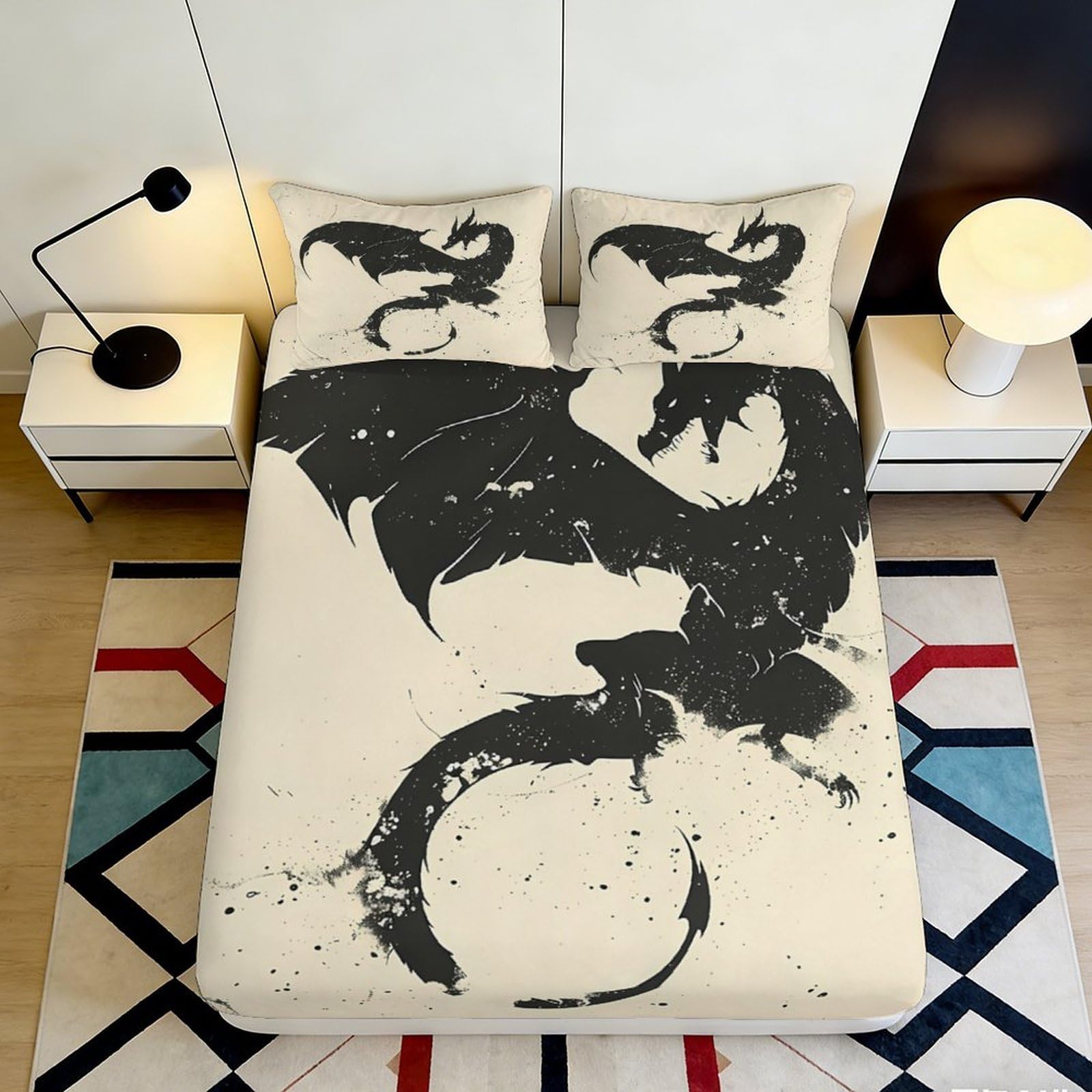 3D Printed Dragon Fitted Sheet Microfiber Deep Pocket Non-Slip Dragon Mattress Fitted Cover for Bedroom Adults Teens 90x200x25cm
