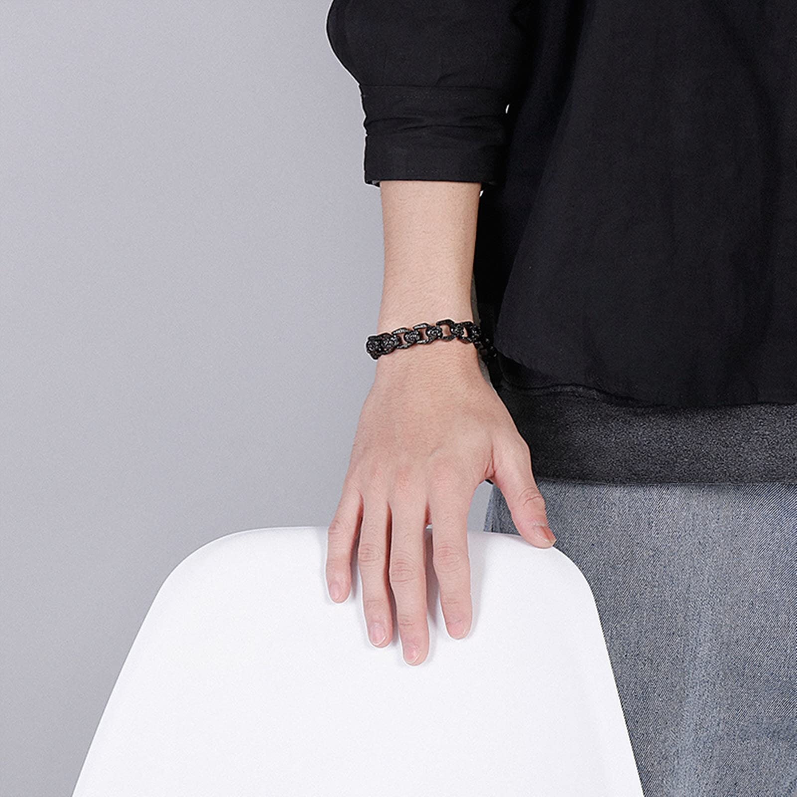 Bracelet Chaîne Noire, Bracelet Chaine Homme Acier Inoxydable Simplicité Rétro Cadeau Saint Valentin Bracelet