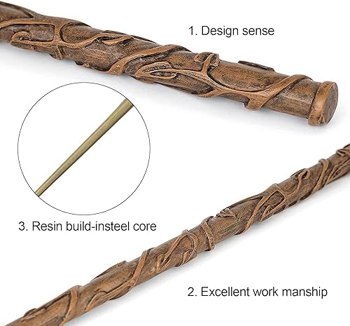 Miniatura 6 de NEPHEW Varita mágica, varita de mago, varita mágica de mago, varita mágica de madera tallada a mano, varita de núcleo de acero de resina, una varita