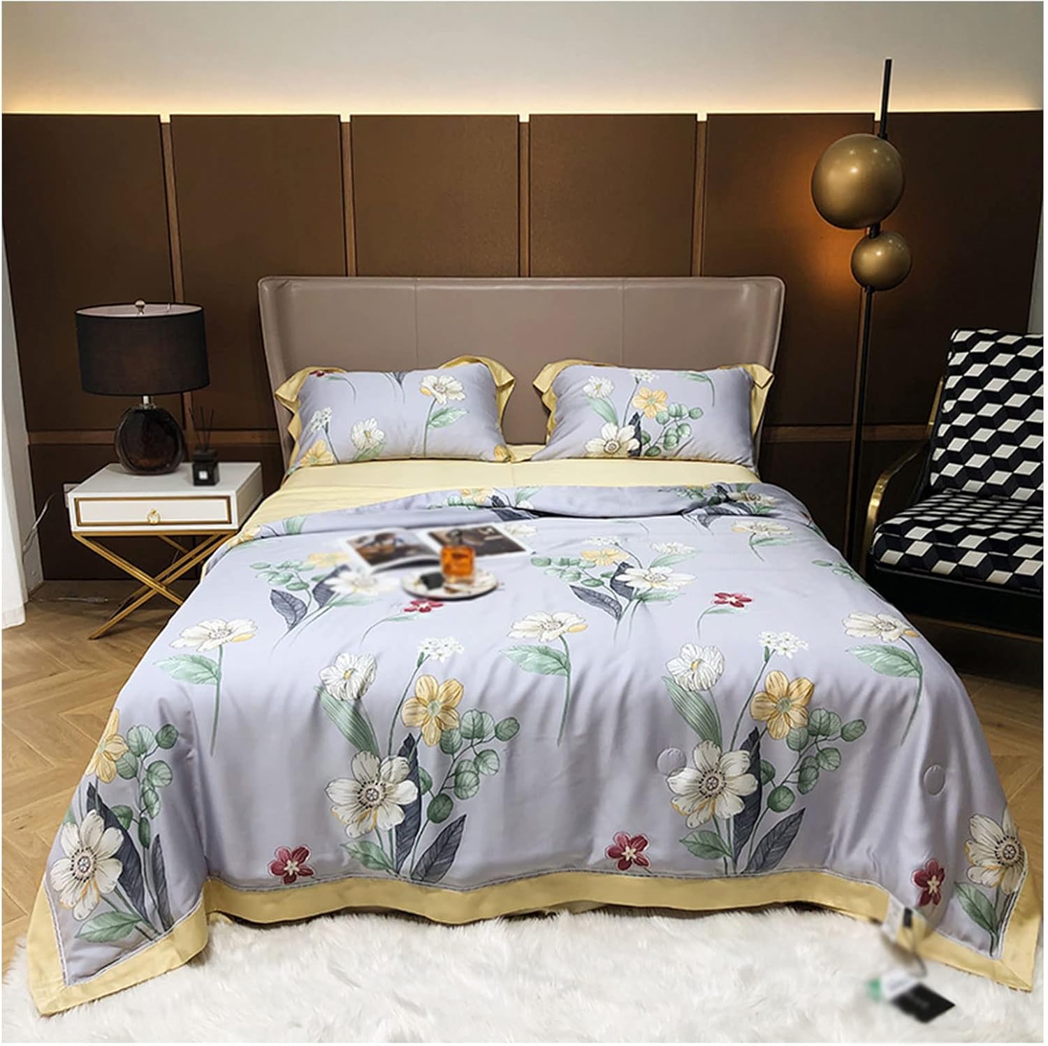 Four-Piece Set 100% Tencel Summer Comforter Blanket Quilt Washable Ice Silk Summer Air Conditioning Comfoter Quilt Blanket for Children Adults B- 220 * 240cm (A 200 * 230cm)