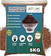 Atom Agrotech Premium Decompressed Cocopeat Powder 5KG | Ready-to-Use, Kerala's Coconut Husk Powder Coconut Coir Soil Conditioner for Potting, Indoor/Outdoor Gardens
