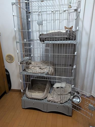 Amazon.co.jp: タンスのゲン 猫ゲージ 3段 幅82㎝ 高さ157㎝ トイレ