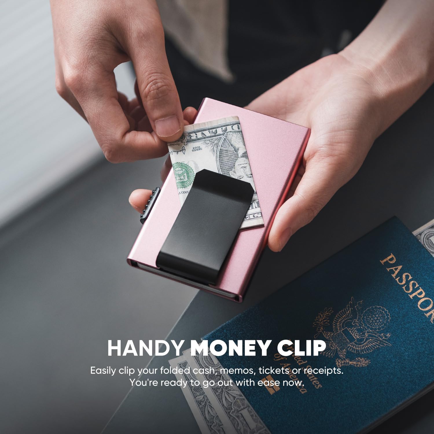 VULKIT Minimalist Wallet with Money Clip RFID Protection Pop Up Card Holder Slim Wallet Credit Card Holder Metal Wallet, Rose Gold - Image 3