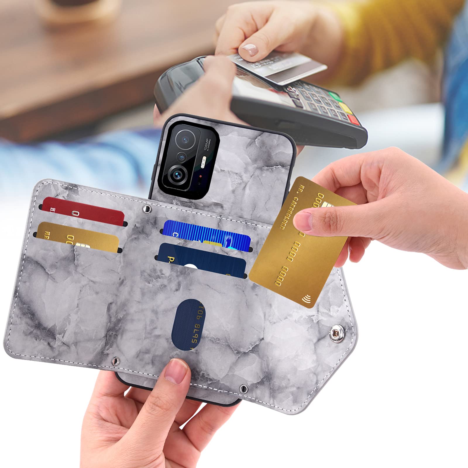 Custodia in pelle flip per Xiaomi 11T / 11T Pro custodia con design a portafoglio con goffratura, porta carte e supporto verde