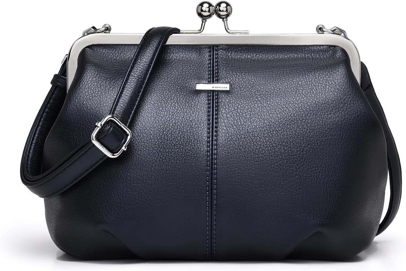 Slouchy PU Leather Kiss Lock Crossbody Bags Women Kiss Clasp Purse Cross Body Shoulder Bag Hobo Wallet Handbags Tote Purses