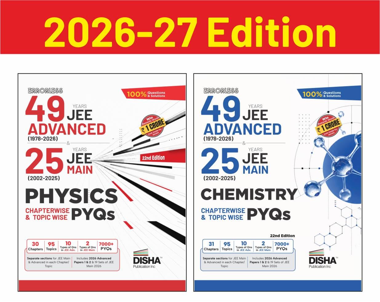 Disha Combo (2 Books) Errorless 49 Years JEE Advanced (1978 - 2026) & 