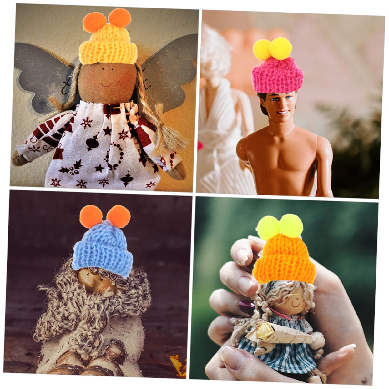 Cabilock 4 Juegos Mini Gorro De Lana Casa De Muñecas Casita De Muñecas Sombrero De Decoración De Fotos Gorros Tejidos DIY Mini Sombreros De Tejer Mini Sombreros para Muñeca Hilo 100 Uds * 4