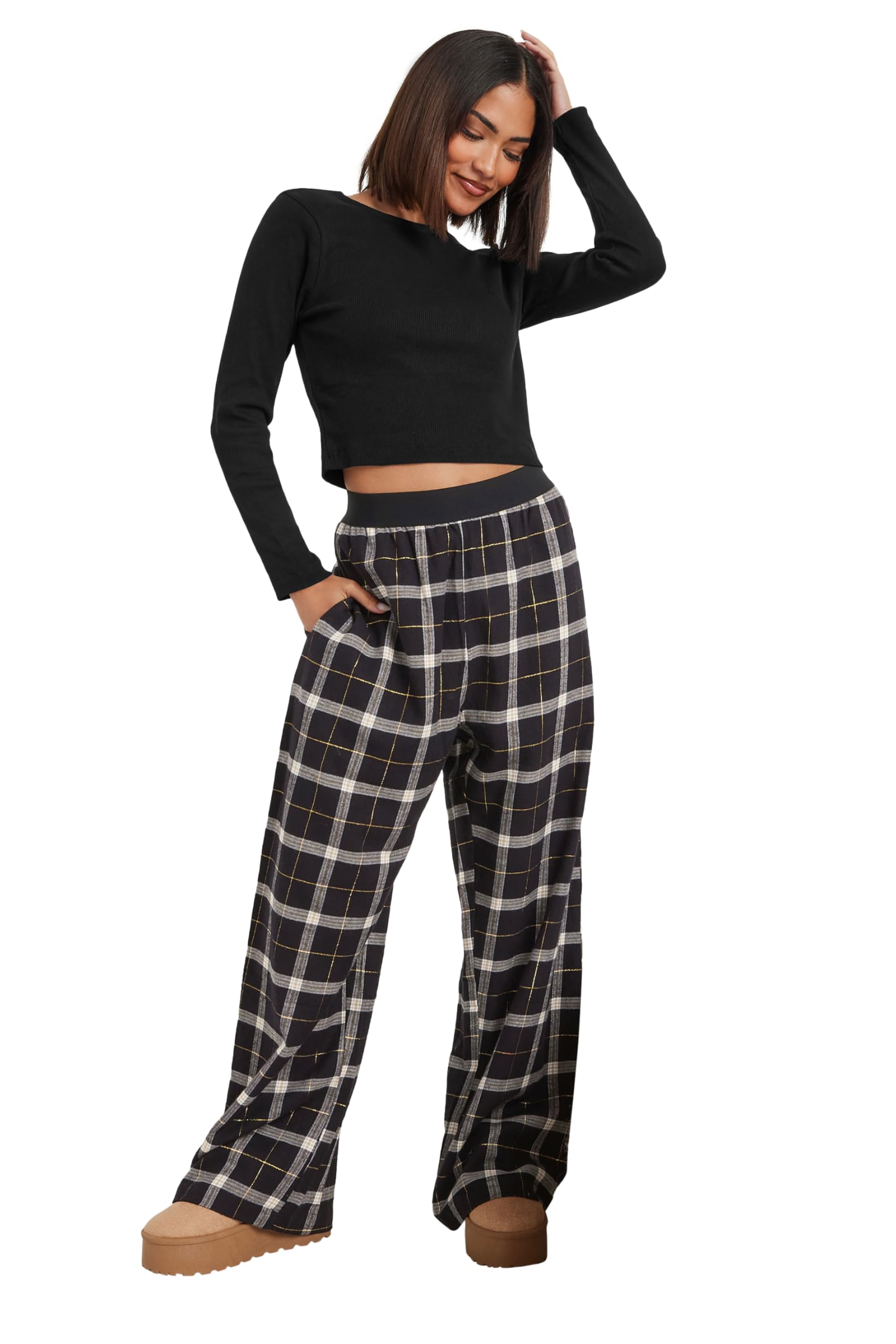 Pixiegirl Women's Black Petite Ribbed Pyjama Top Petite