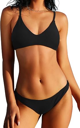 ZAFUL Womens Solid Spaghetti Strap Bralette Bikini Set Two Piece Swimsuit