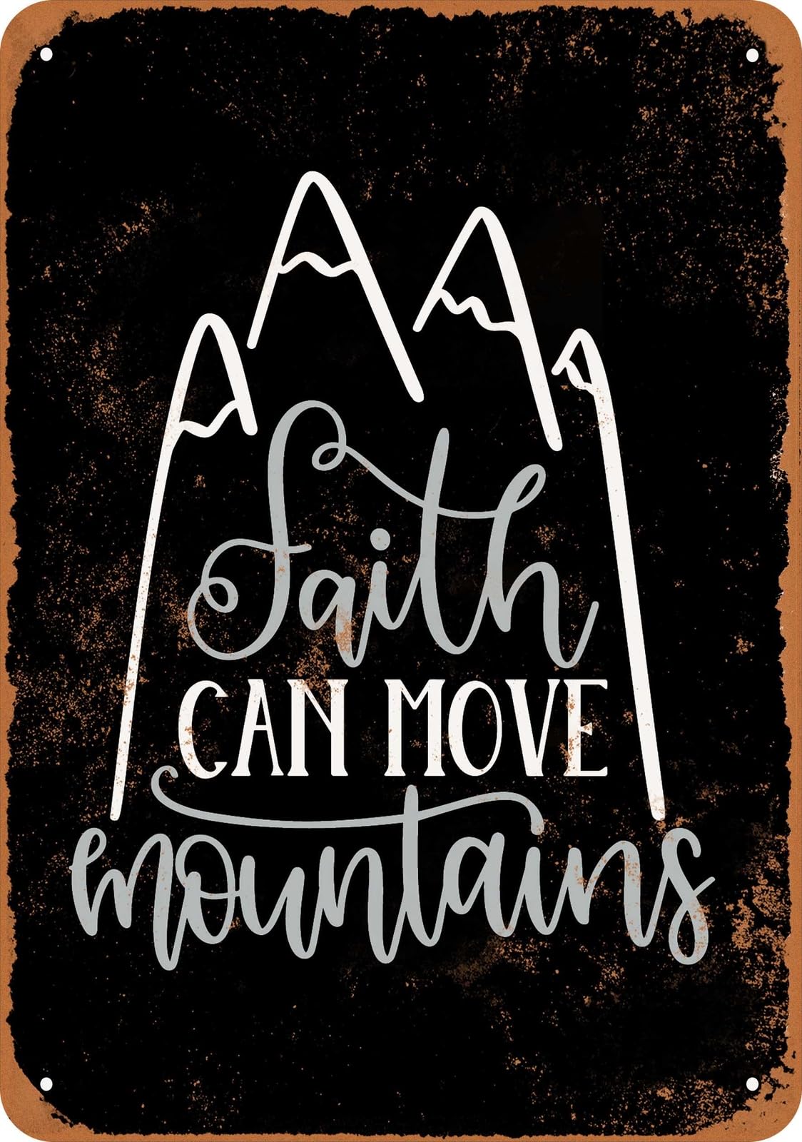 Miaomansenstore Metal Sign - Faith Can Move Mountains (Black) - Vintage Look Home Decor