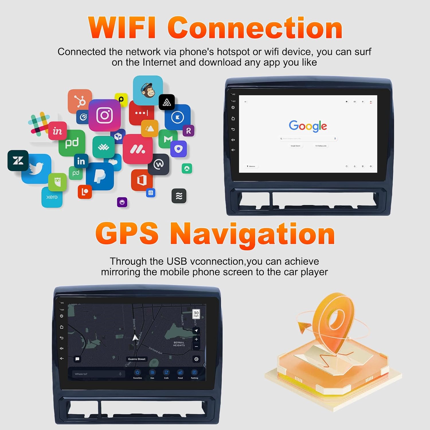 4G+64G Android13 9 Inch IPS Screen Wireless Apple Carplay Android Auto Car Stereo for Toyota Tacoma 2005-2013 Car Radio with FM/RDS Bluetooth GPS WiFi SWC Mirror Link USB Backup Camera MIC