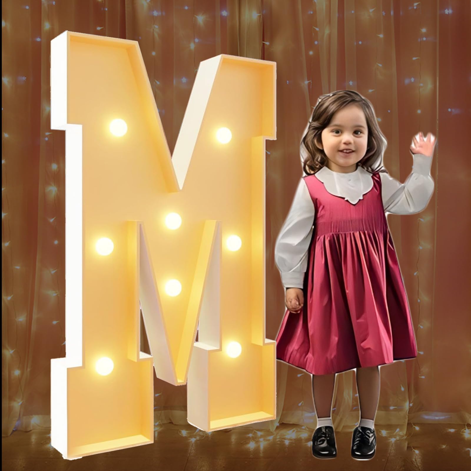 2.3Ft Marquee Light Up Letters M Large Marquee Letters for Birthday Party Decoration Giant Mosaic Letters for Balloons Wedding Decor Light Up Big Block Letters Pre-cut Frame