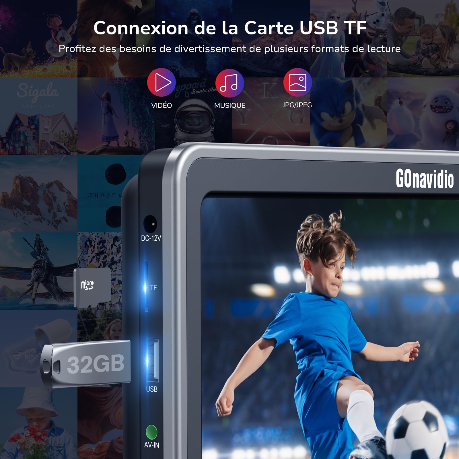 GOnavidio 10,5 Pouces Lecteur DVD Voiture avec HDMI Input, 2 écrans avec Equipé 2 Casques, ecran de Voiture pour Enfant, Supporte 128GB USB SD, MPEG, MPG