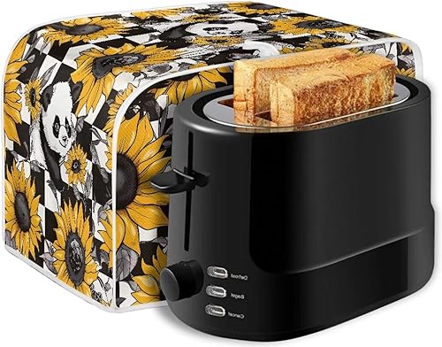 Miniatura 7 de Bulopur Cubiertas para tostadora con diseño de girasoles de panda y blanco y negro, 2 rebanadas de ranura ancha, a prueba de polvo, protección