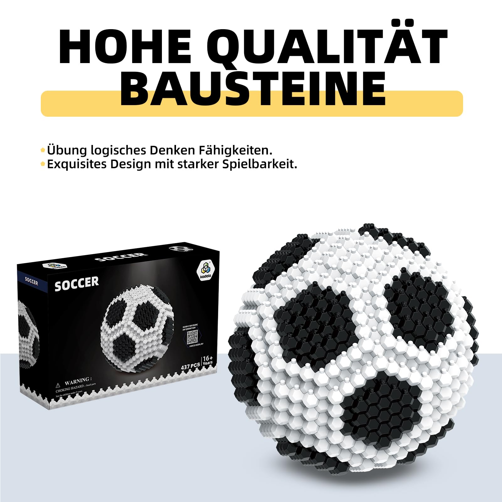 KADELE Juego de bloques de construcción de pelota de fútbol para adultos, decoración de bloque STEM en miniatura, juguete educativo en 3D para edades de 16 y superiores, (437 piezas)