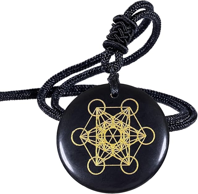 Nupuyai Engraved Amulet Obsidian Necklace for Men Women, Talisman Healing Crystal Round Stone Pendant with Adjustable Rope 46-62cm