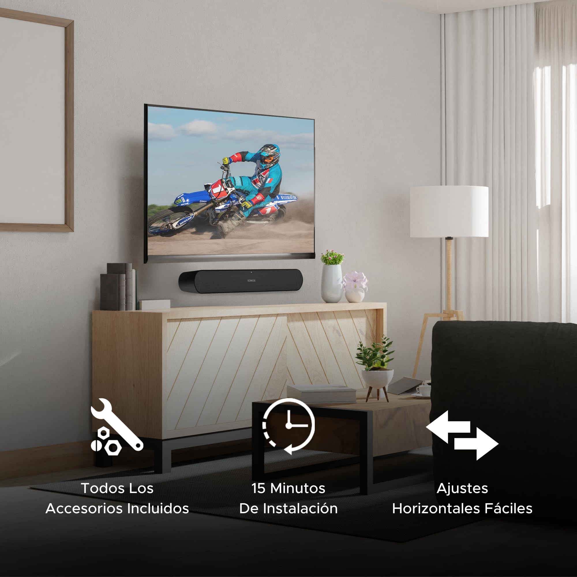 Soporte de barra de sonido para barra de sonido Sonos Ray Incluye hardware de montaje, soporte de pared de barra de sonido de estilo flotante para debajo de la TV o arriba, fácil de instalar, Negro
