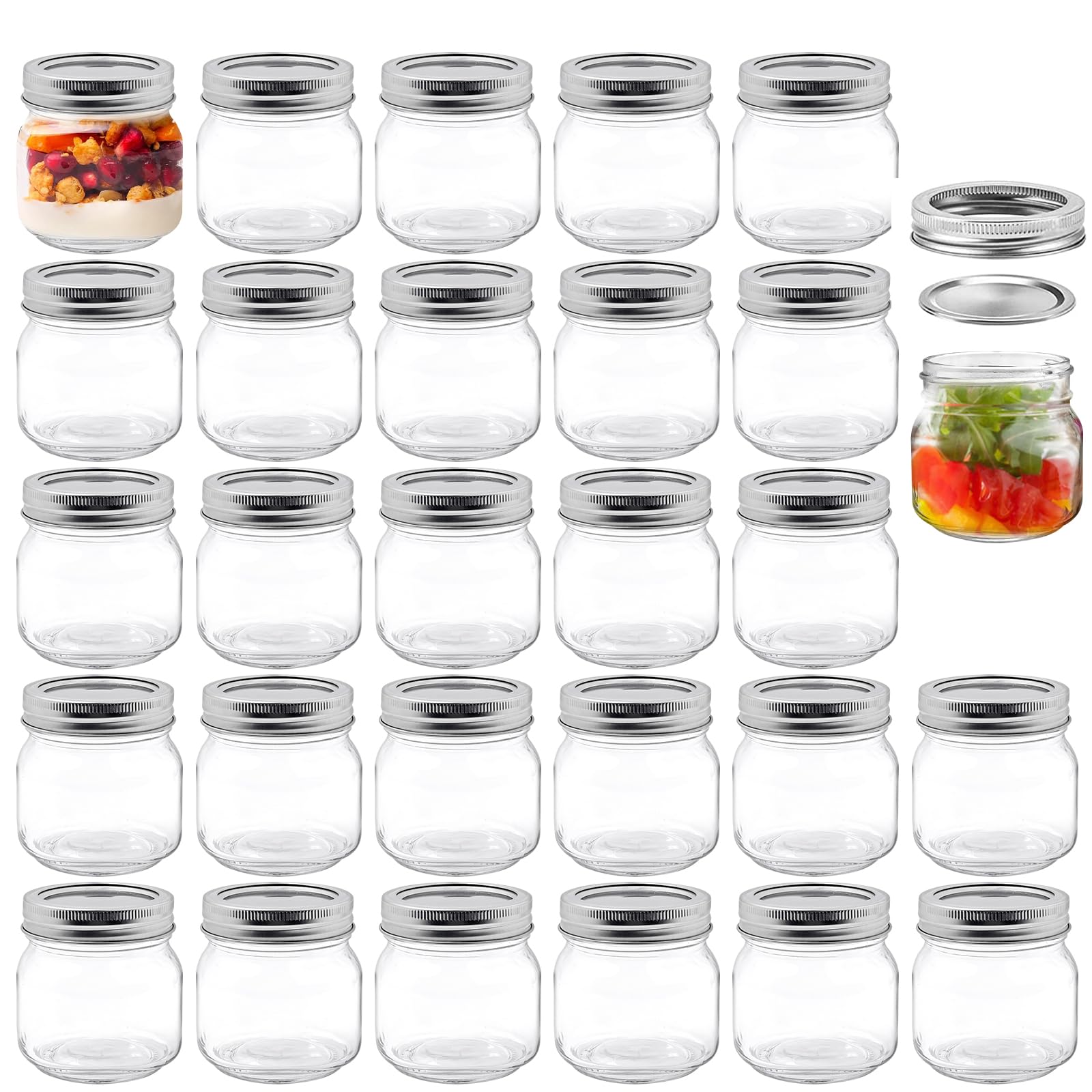28 Pack Glass Mason Jars with Lids, 250ml Leakproof Clear Jam Jars for Airtight Seal, Round Mason Jar for Sealing, Food Storage, Overnight Oats, Homemade Jam