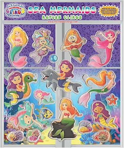 Calcomanías de gel para ventana de sirenas marinas para niños, calcomanías de ventana para niños pequeños, calcomanías de gel reutilizables para
