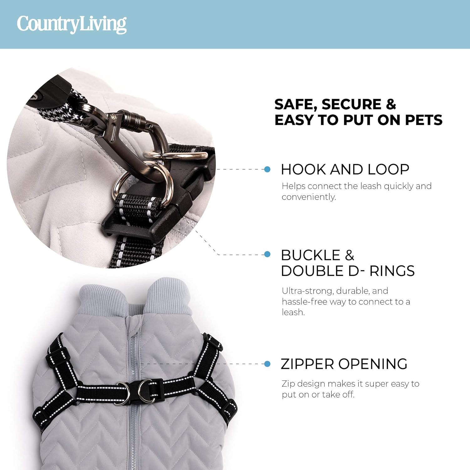 Country Living by Silver Paw Quilted Dog Jacket with Harness (Built-in), Winter Coats for Dogs, M : Pet Supplies
