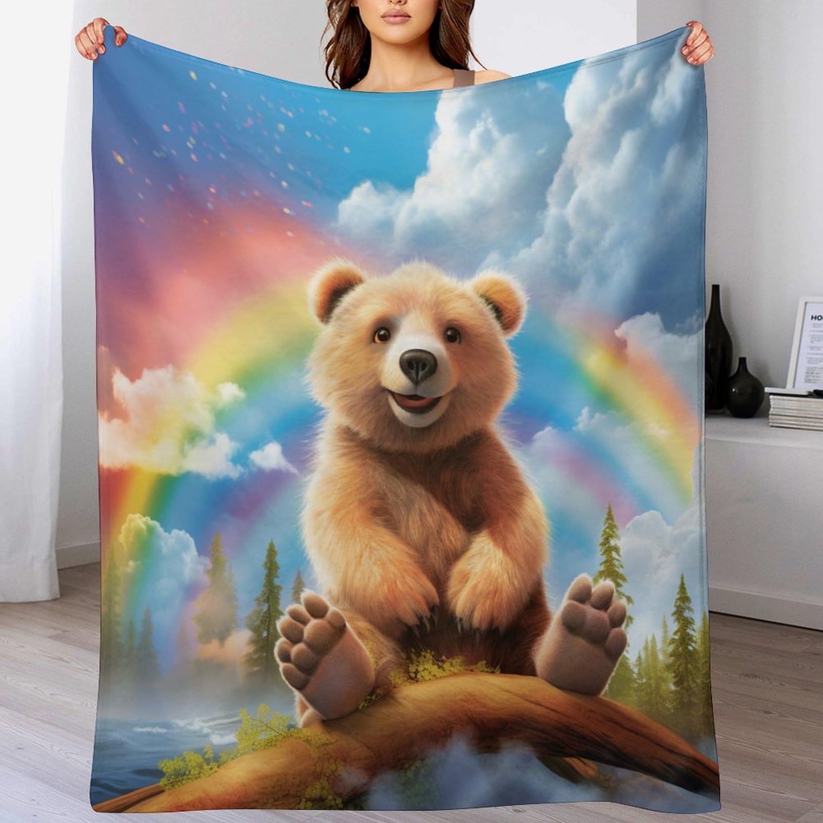 Couverture en polaire douce ours 3D grand plaid lit chaud