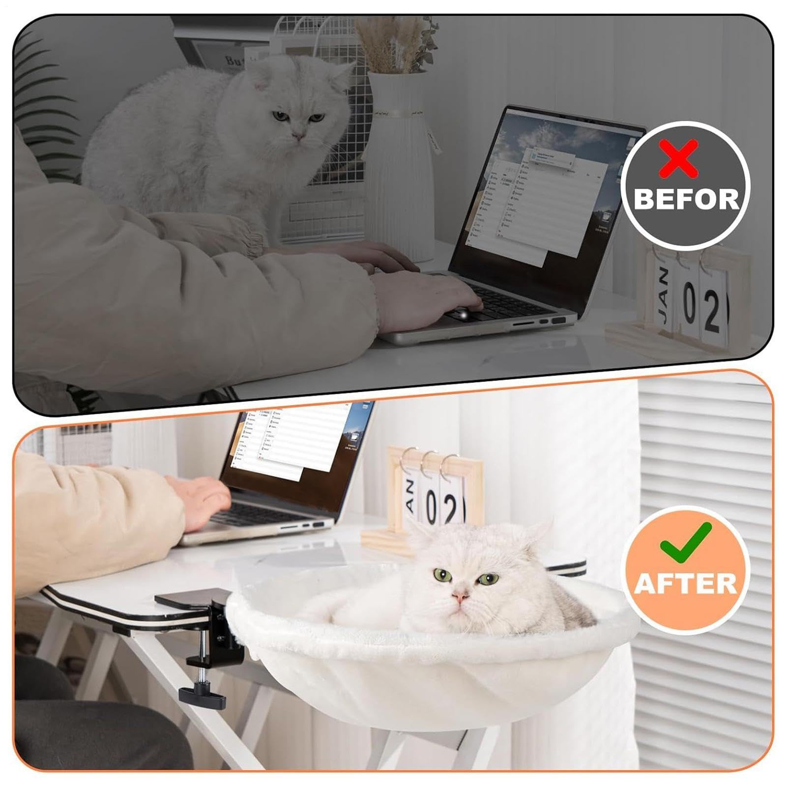 Cat Bed For Desk - 180° Rotating Kitten Hammock, Supporting Up To 50 Lbs | Comfortable Lounging And Resting, Washable Cat Bed For Sleeping Indoors, Balcony, Bookshelf, Windowsill Or Workplace
