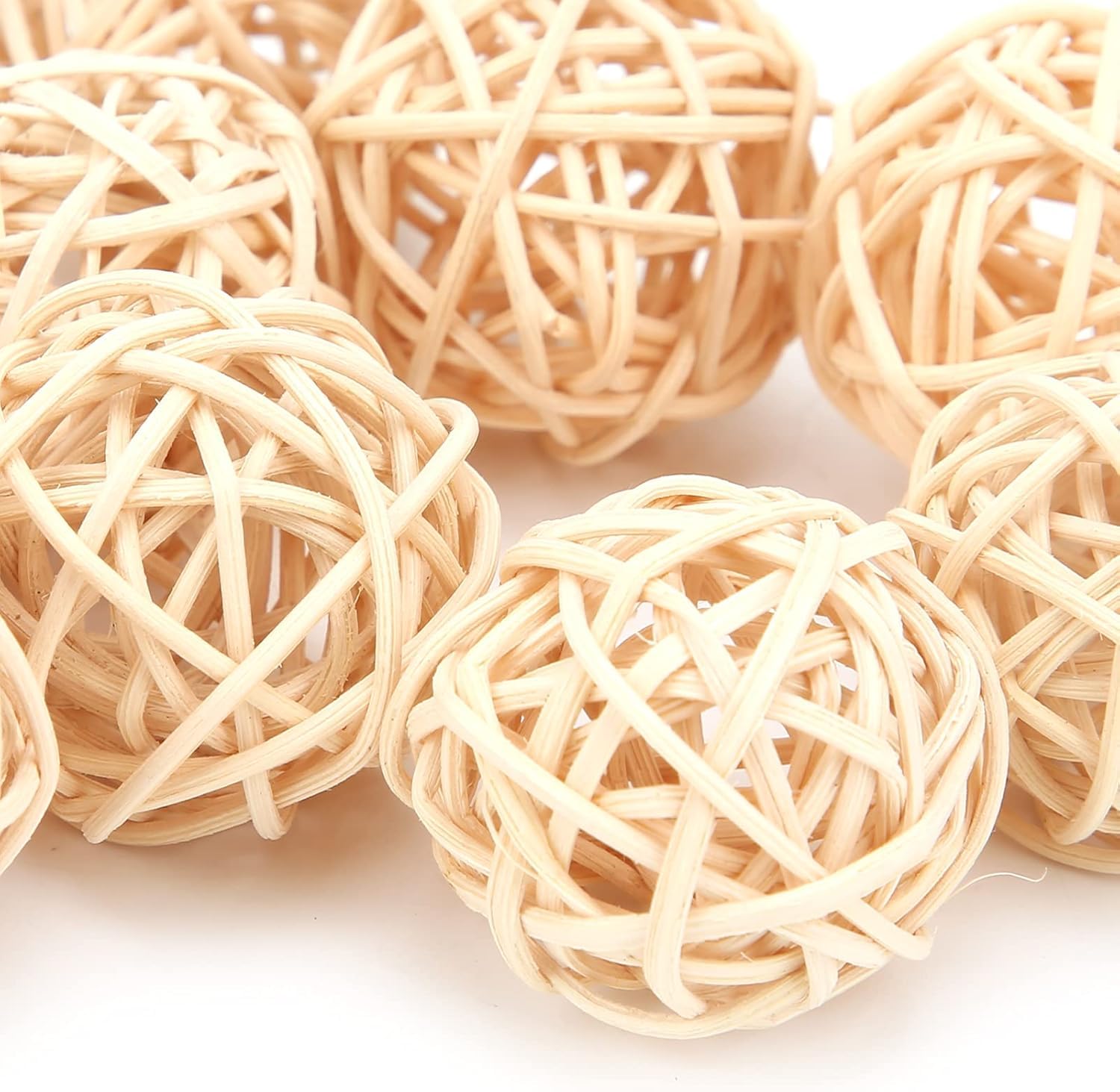 10Pack 3CM Natural Rattan Balls Parrot Chewing Toys :for Conures,Parakeet, Cockatoo,Hamsters, and Bunny - Primary Color Wicker Balls for DIY Crafts,Party, Hotel,Bedroom,Bathroom,and Toilet Decorations 3