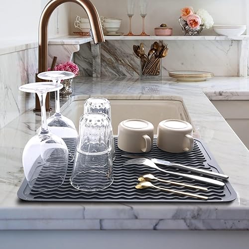 Miniatura 2 de Tapete de silicona para secar platos, 2 paquetes de tapete de silicona antideslizante, tapete de secado fácil de limpiar, tapete escurridor de