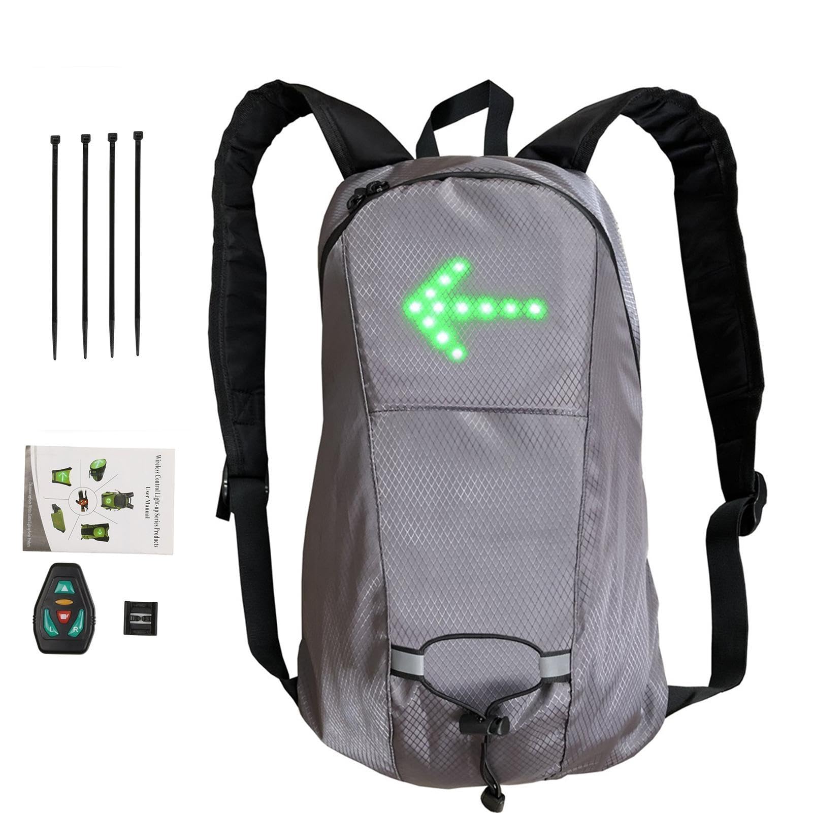 Borsa da trekking a 2 LED, ricaricabile tramite USB, con luce di sicurezza, borsa ad alta visibilità, zaino da 15 l con telecomando a LED con indicatore di direzione, zaino da ciclismo notturno per