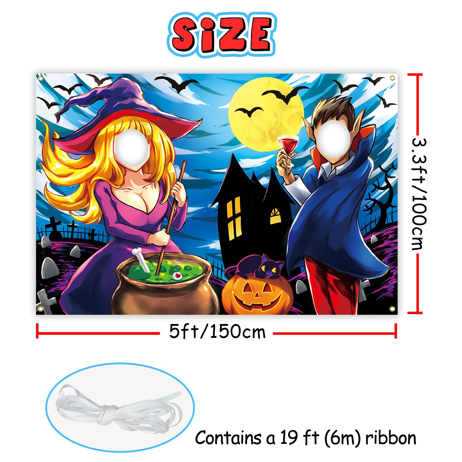 DoraDream Horror Night Face in Hole Backdrop, 5 x 3.3 ft, Vampire