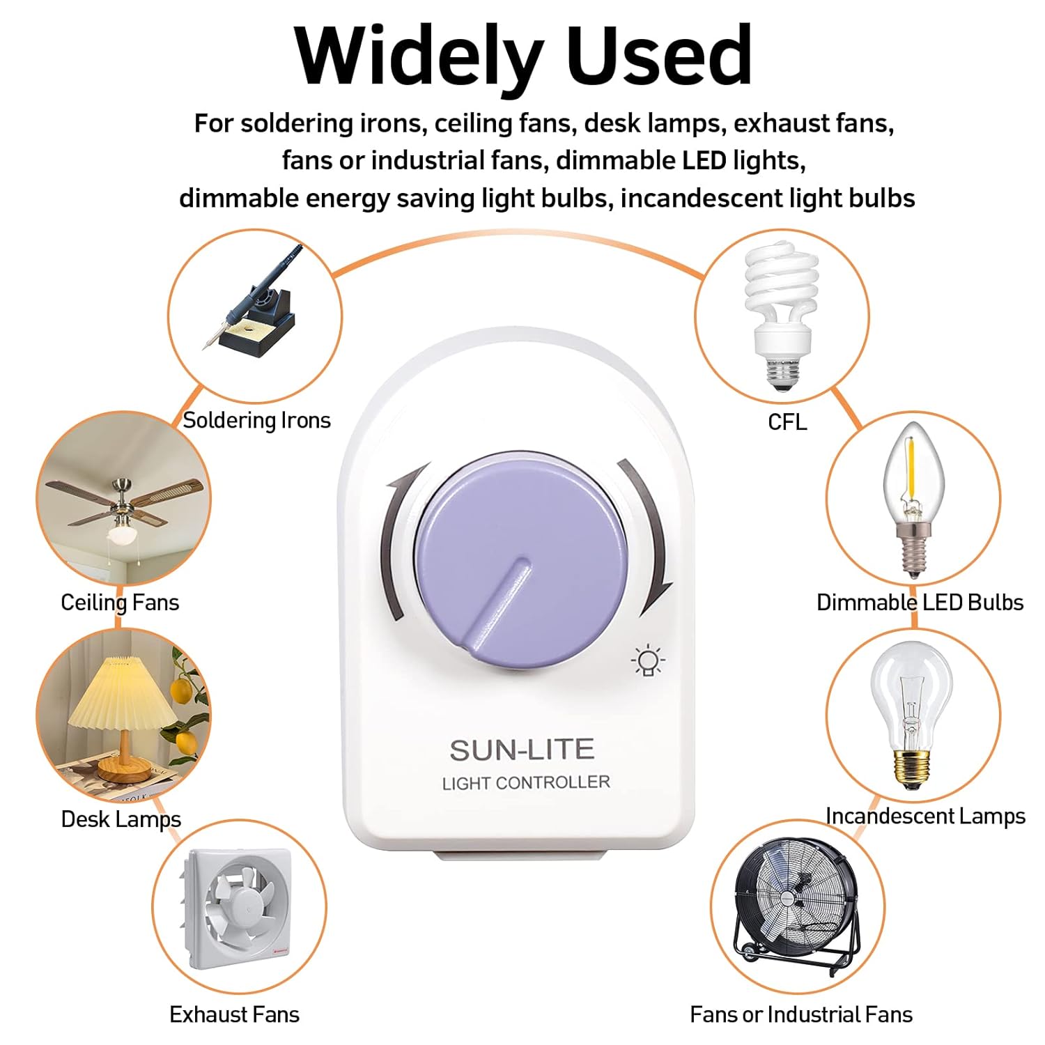 Soldering Iron Temperature Control,Electric Fan、Factory Electric Fan,Ventilation Fan,Power Controller,Desk Lamp,Dimming LED Light,UL Listed Plug in Dimmer Switch（2-Plug）120VAC,White,Pack of 2