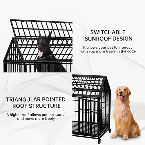 Miniatura 3 de Jaula de perro resistente de 5448 pulgadas, jaula grande para perros, perreras y jaulas de metal fuerte para perros grandes, apertura superior con