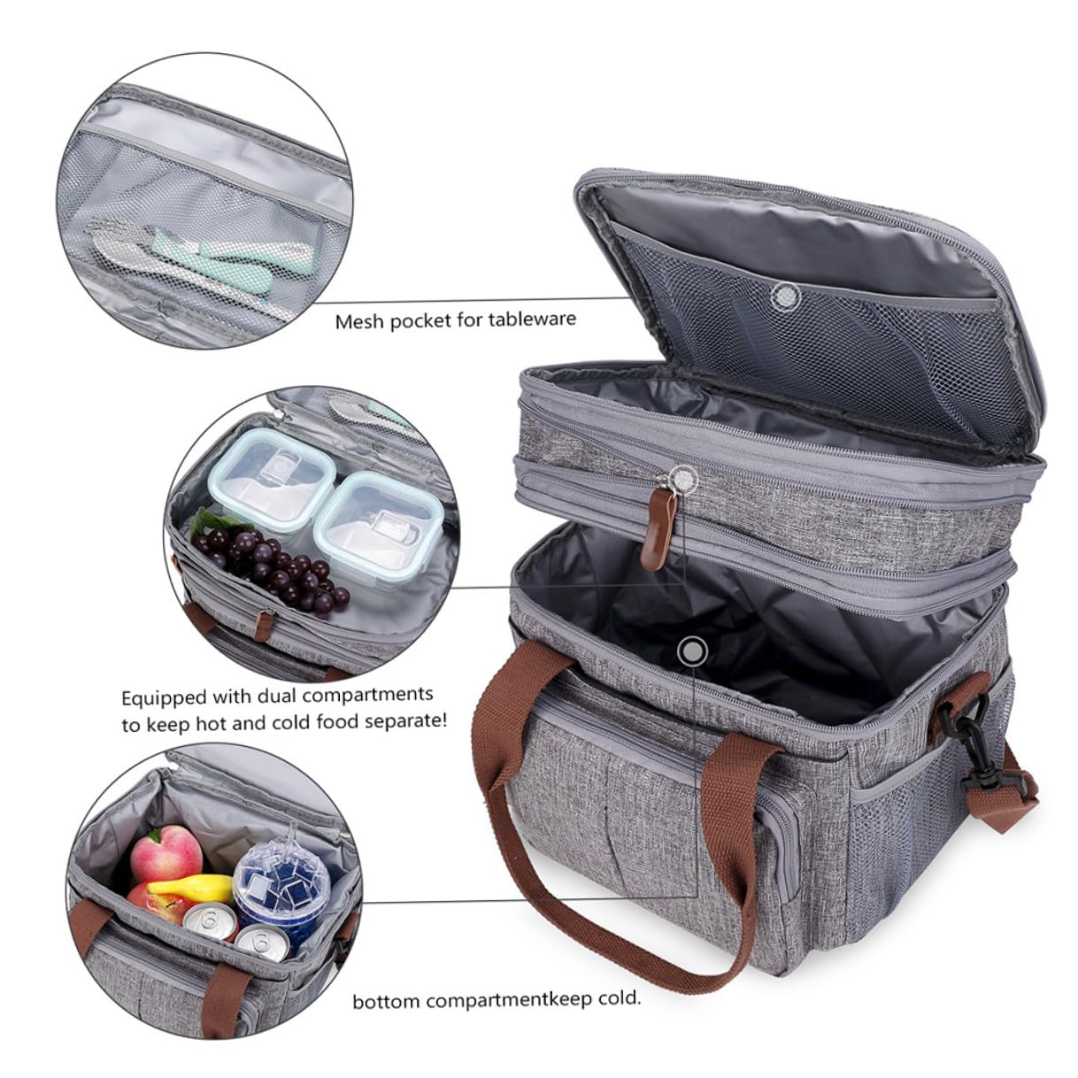Artibetter Wasserdichte Lunchtasche aus Tragbar und Leicht mit Netztaschen an Beiden Seiten für Servietten oder Kleinigkeiten Große Isolierte Brotdose für Snacks Obst und Utensilien