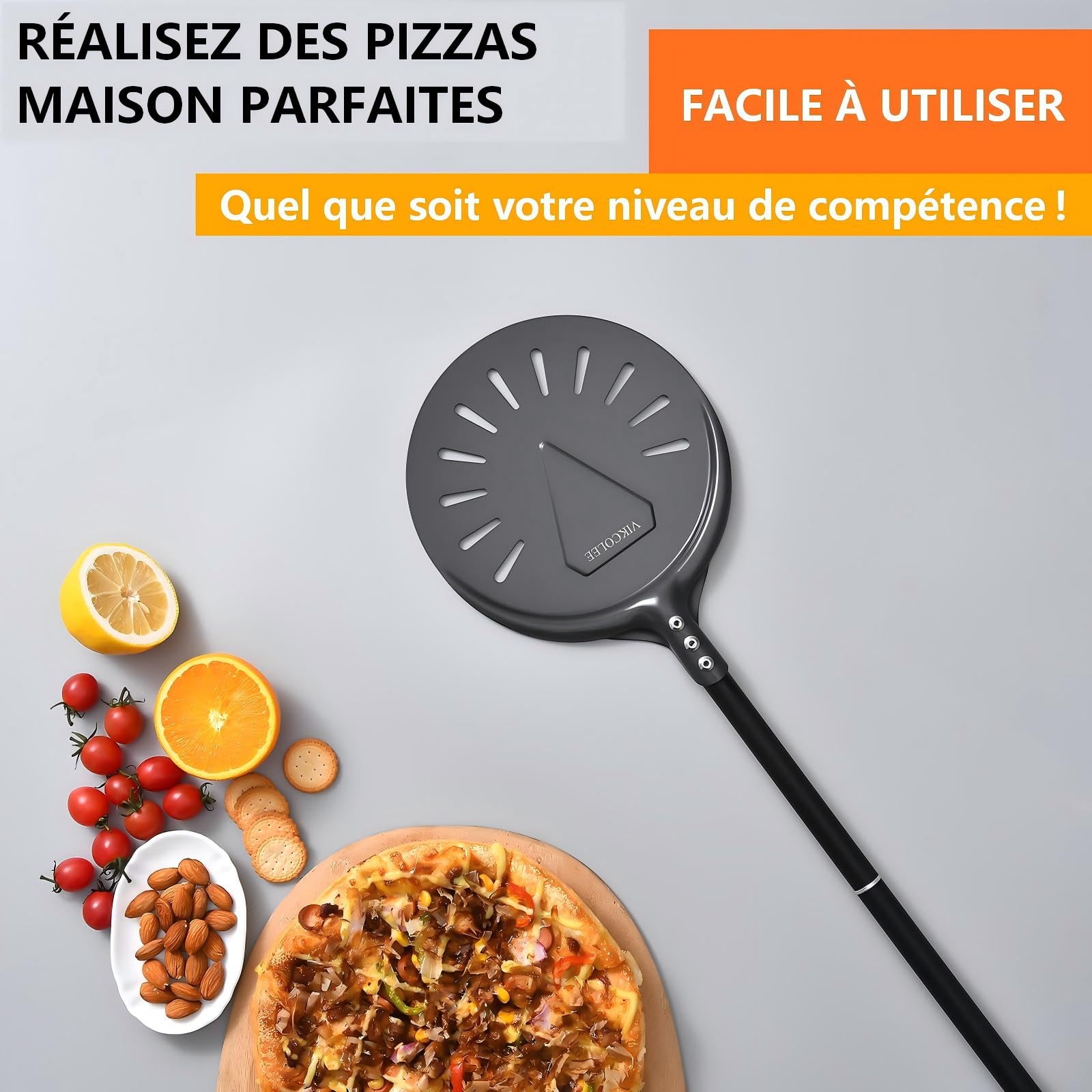 Pelle à pizza rectangulaire de 20,3 cm, spatule professionnelle en aluminium anodisé, 78,7 cm au total