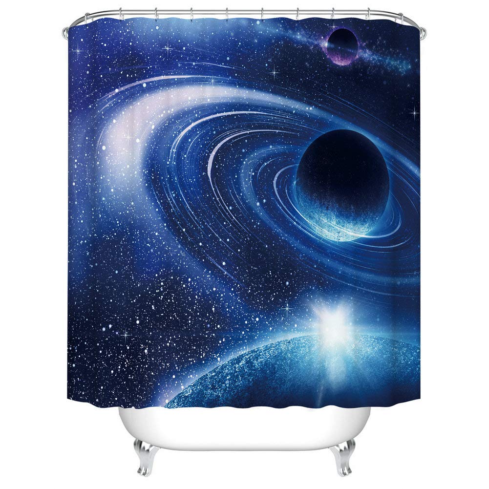 Blaue Galaxie Duschvorhang-Set – Weltraum-Design, 183x183 Cm, Inkl. 12 Haken