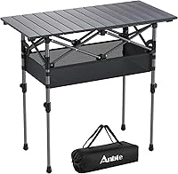 Anbte 3ft Roll Top Aluminum Camping Table - Adjustable Height Folding Portable w/ Storage Net & Bag, 32.2x16in Black