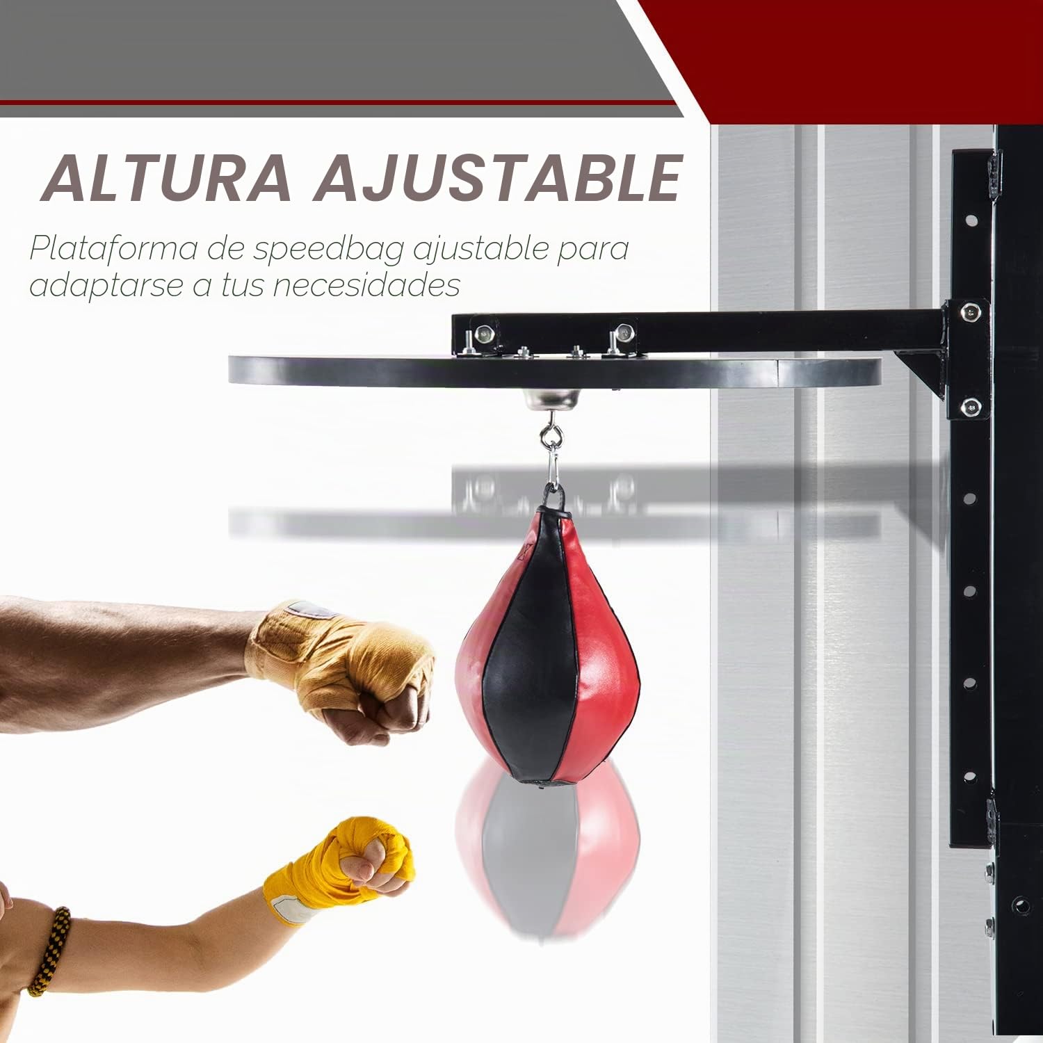 HOMCOM Plataforma de Boxeo con Speedball Φ21 cm, Pelota de Boxeo para Entrenamiento de Artes Marciales, Madera y Acero.