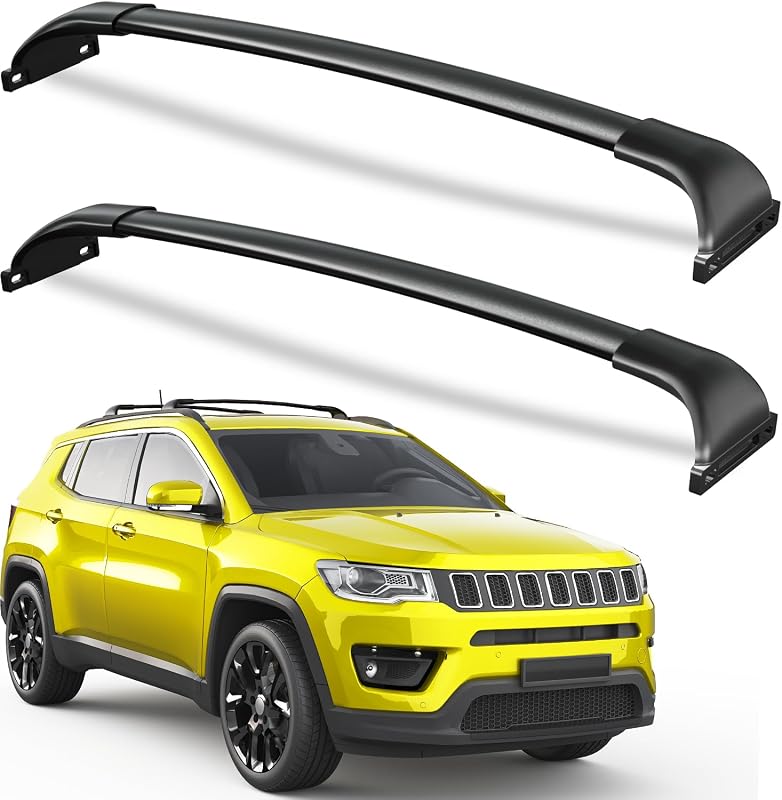Barras transversales para portaequipajes de techo de 300 libras para Jeep Compass 2018-2026 | Rieles de techo de aluminio totalmente metálicos de alta resistencia, barras transversales, canoa de carga, transportador de carga en la azotea negro, equipaje, Kayak, bicicleta, viajes por carretera