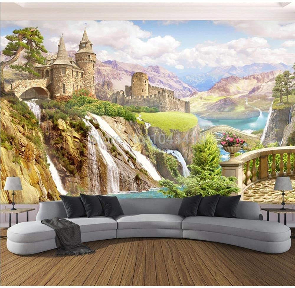 Papier peint 3D paysage de château pour créer un salon panoramique et lumineux