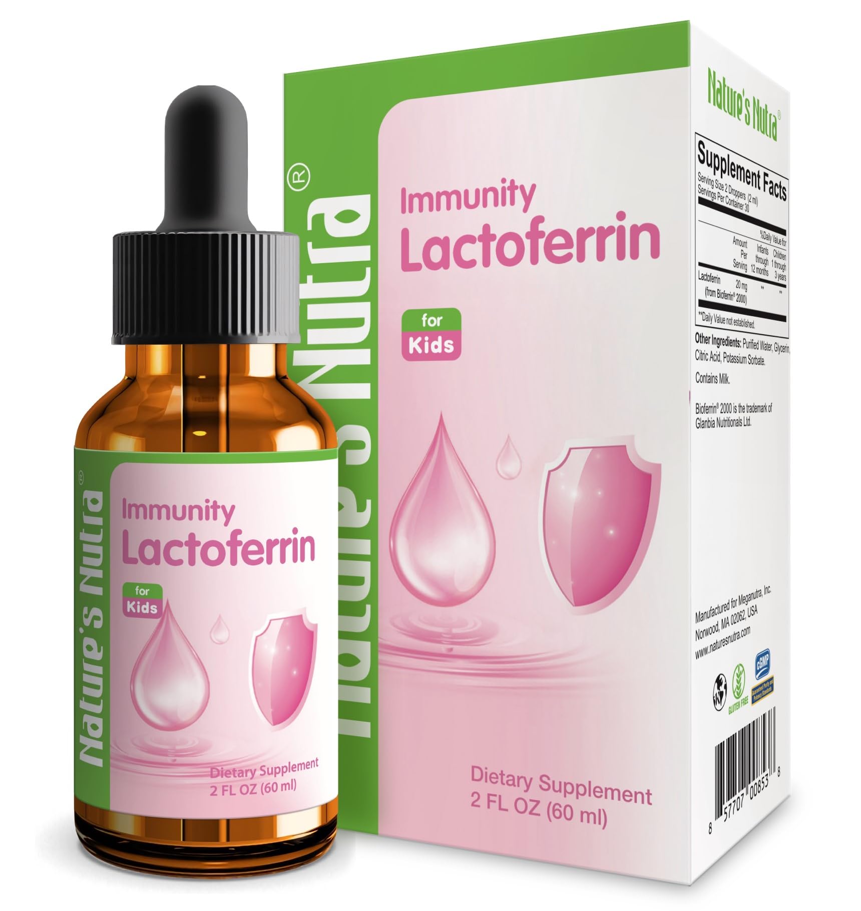 Nature's Nutra Lactoferrin, Premium Liquid Lactoferrin for Baby, Infant, Kids and Children, Non-GMO, Kosher, 2 Fl Oz (60ml)